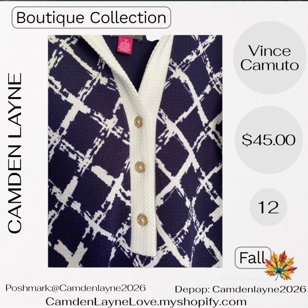 Vince Camuto Navy and White Diamond Print Mini Dress - Picture 6 of 8